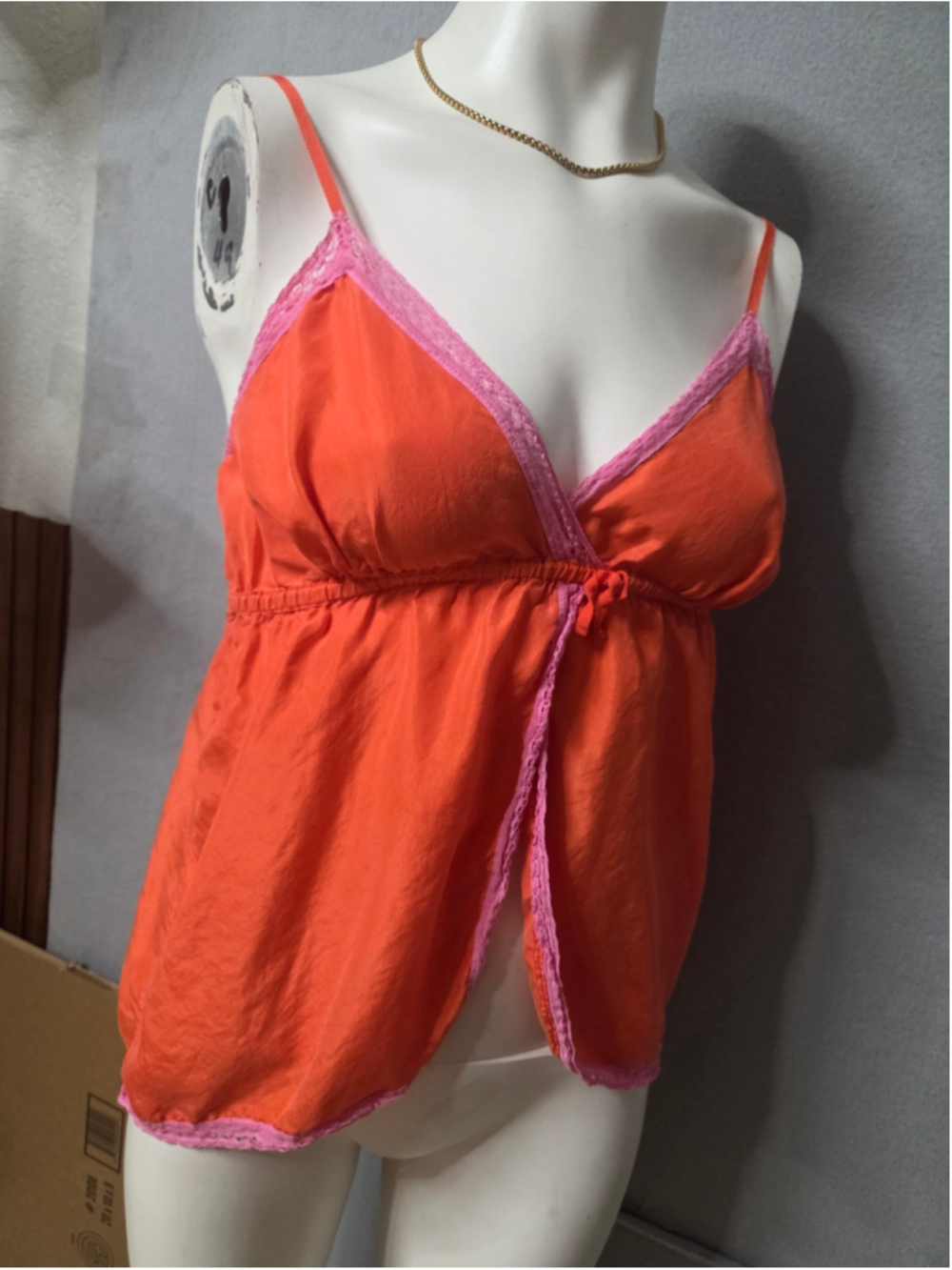 Women's Victoria's Secret Pink Silk Chemise Size S Orange & Pink